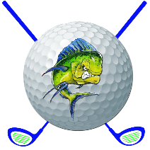 Alt= Mahi Mahi logo golf ball